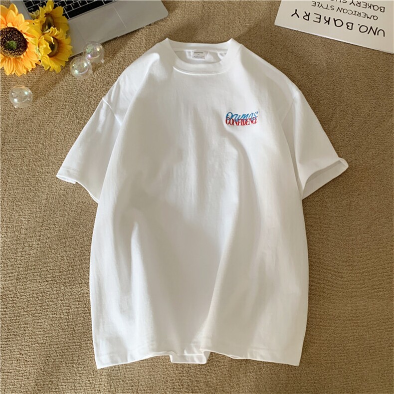 得物抖音供货300克双纱纯棉字母绣花短袖T恤A158-T2539-P28,男装T恤,电商A158
