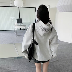 潮流流行美式宽松灰色抽绳卫衣帽衫女2025春运动休闲连帽上衣新款，男装卫衣，星座506A