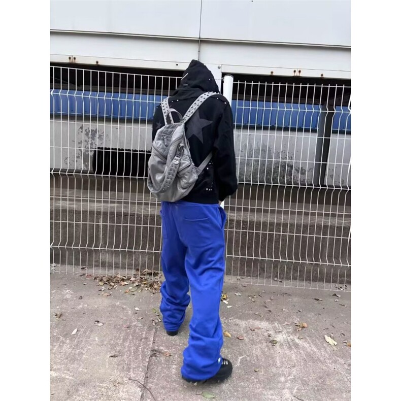 美式街头亚幻蝎子印花蓝色卫裤男女款宽松休闲设计感百搭运动长裤,男装休闲裤,四季星座505