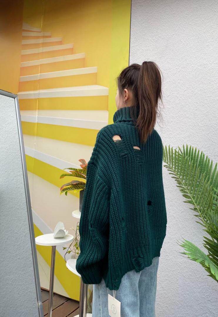 高领破洞毛衣，女装针织衫/毛衣，SMOOTH