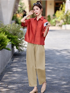 长期有货2026年夏季冰天丝时尚休闲两件套提花莱赛尔衬衫休闲裤女图片