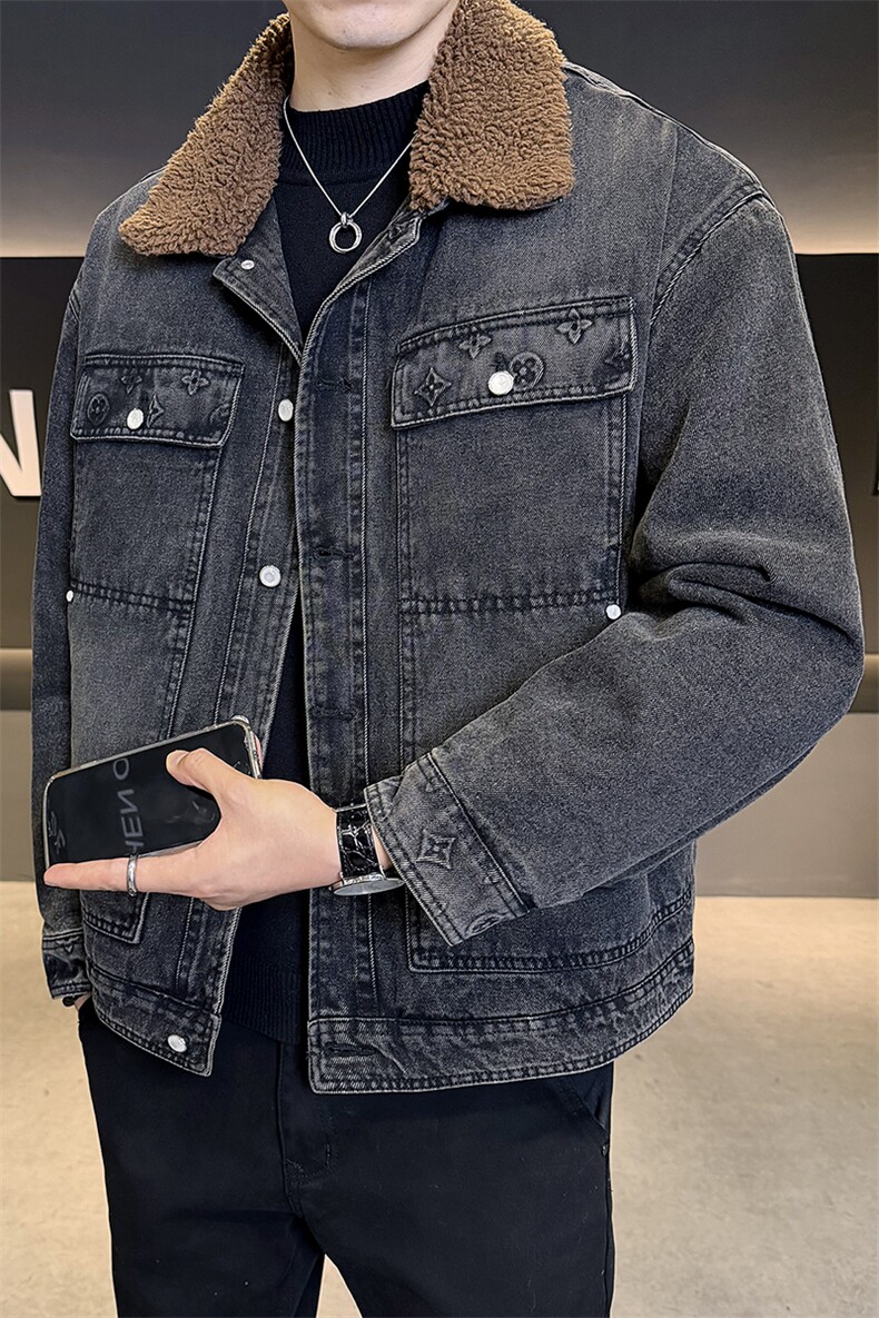 重工艺加绒夹克男2025冬款牛仔外套加厚保暖上衣B317/J617/P175,男装工装外套,电商B317