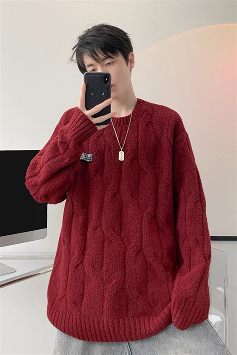 8XL-M圆领毛衣男秋冬慵懒风宽松情侣装麻花针织羊毛衫MY19004P68,男装针织衫/毛衣,电商B312
