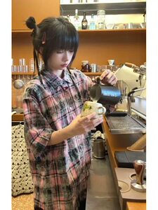 出货 格子短袖衬衫复古宽松休闲五分袖衬衣美式防晒外套CSS13 P35图片