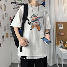 2021港风圆领青春休闲大码运动日系原宿潮流男士短袖宽松7933F25，男装T恤，星座227-7