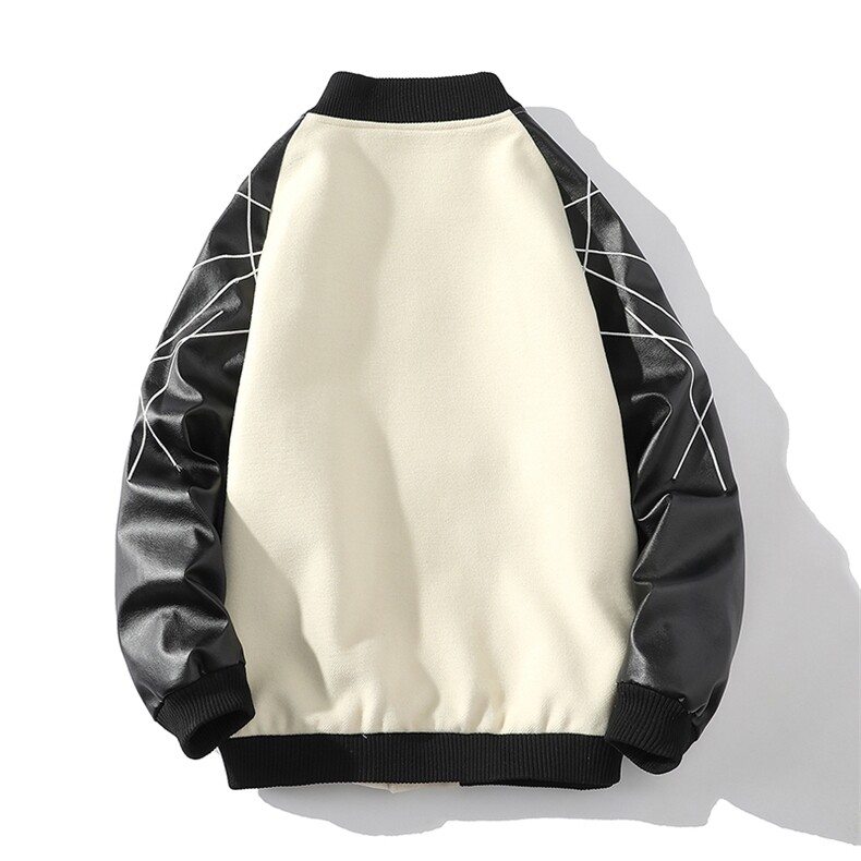 精品秋冬装飞行棒球服男女夹克毛呢拼皮刺绣JK1701-P115白底平铺,男装夹克,星座401