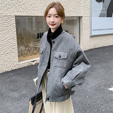 现货：冬装新款复古韩系撞色毛呢羽绒服2C135-8927P285K428，女装羽绒服，2C135