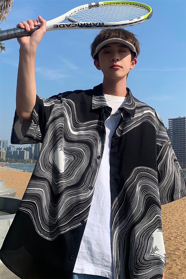 2023潮牌高级感垂感衬衣男落肩短袖冰丝夏季翻领半袖衬衫C846-P35,男装衬衫,电商A001-1