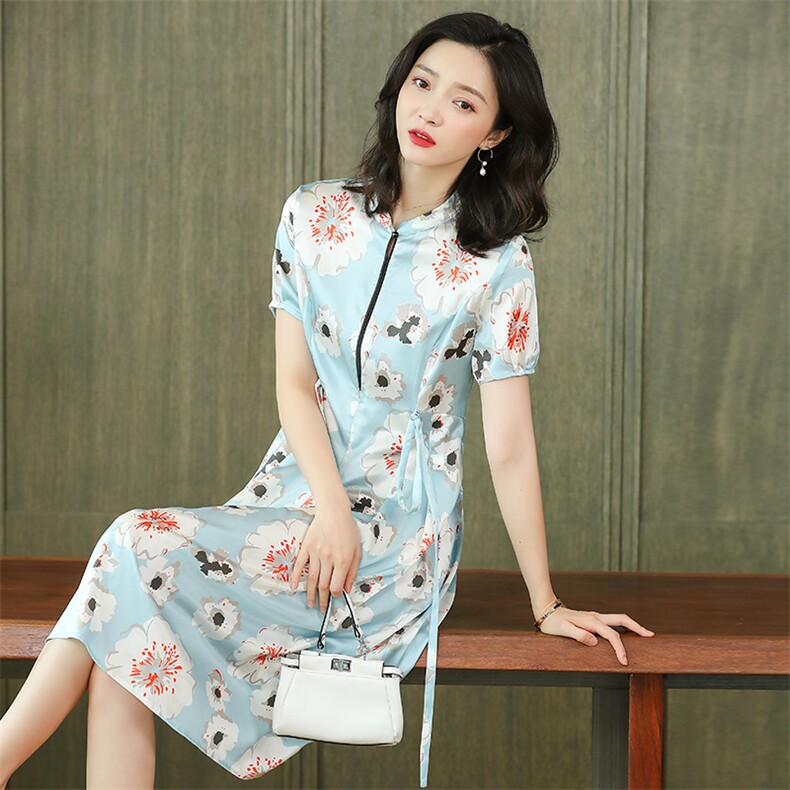 夏季碎花连衣裙女2024新款时尚洋气妈妈收腰显瘦雪纺a字裙,女装连衣裙,阿舍尔精品