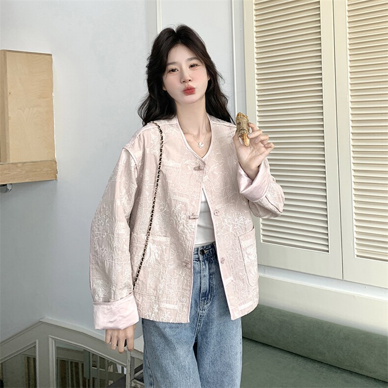 粉色新中式国风外套女2025春季新款超好看减龄小个子休闲短款上衣，女装短外套，秋水欣儿