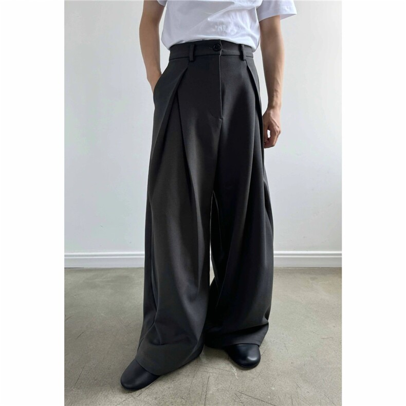 日系古着阔腿西裤男潮牌设计感休闲垂感裤美式宽松立体褶皱西装裤，男装西服套装，星座506A