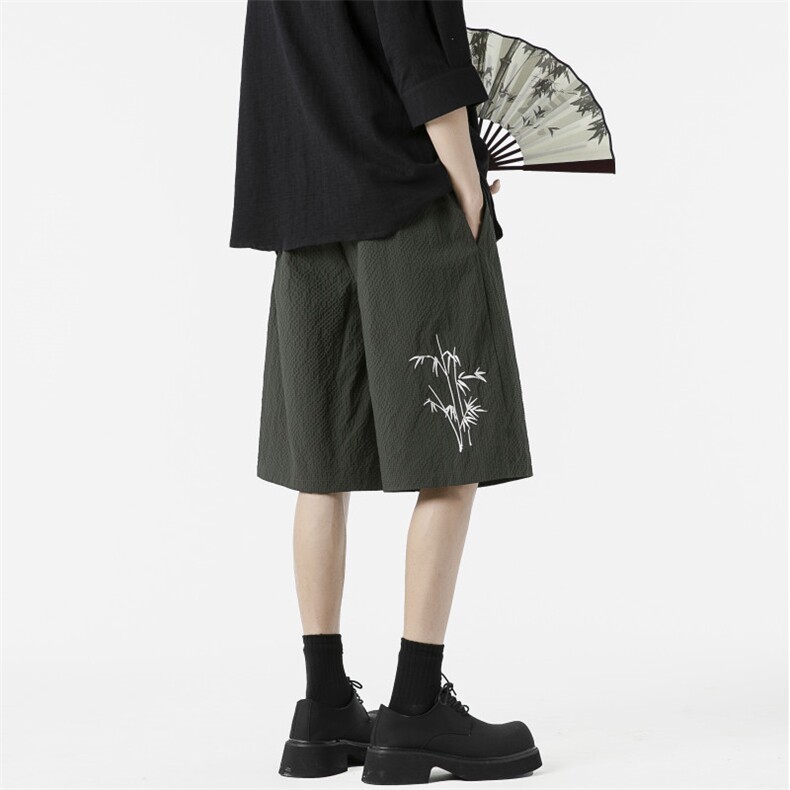 抖音品质新中式刺绣泡泡格宽松休闲短裤B315-K24131-p35控48,男装牛仔裤,电商B315