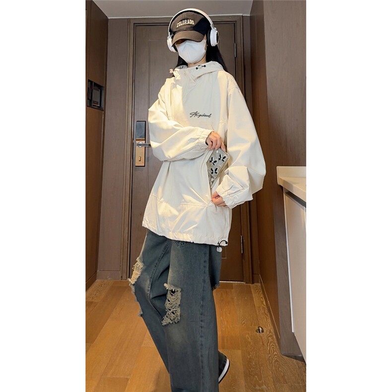 特批港风中性宽松时尚印花连帽防水冲锋衣夹克F389P65控98,男装夹克,电商A247