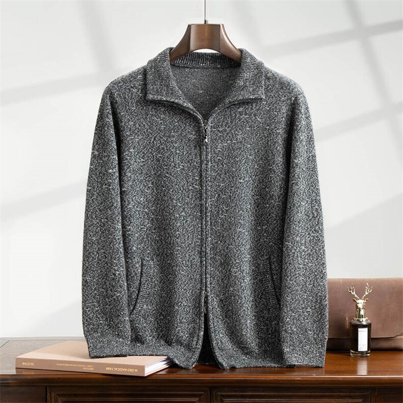 2025年秋季长袖青春流行立领开衫，男装羊绒开衫，曼云男装羊绒