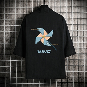HF59112-P40风汉服男开衫外套七分袖道袍 网格挂拍图片