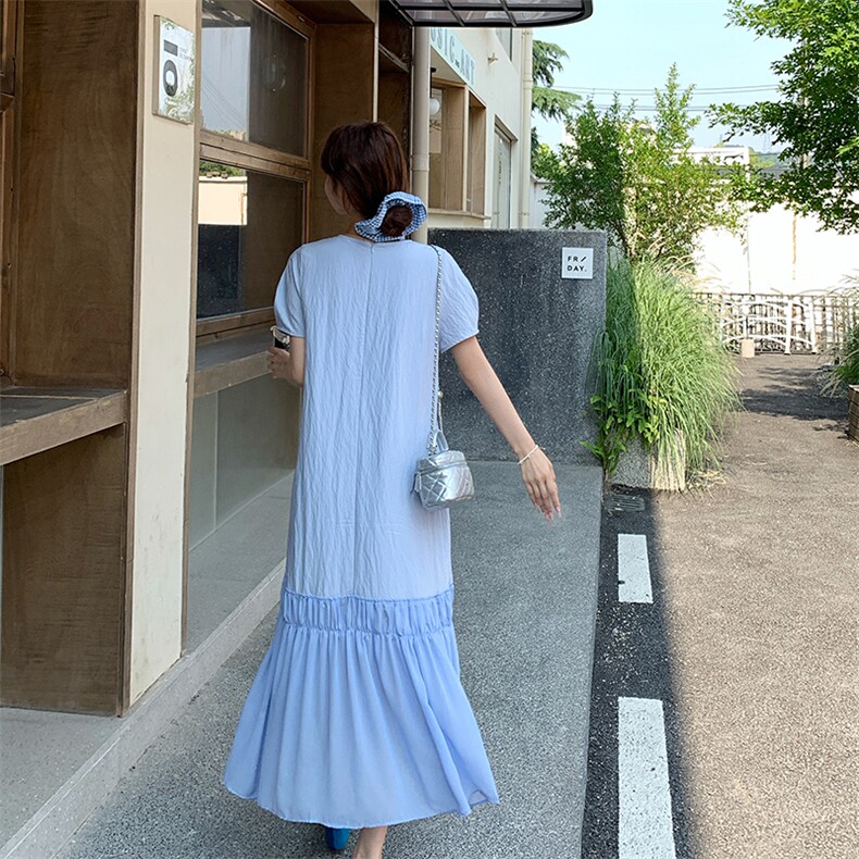 独特设计感度假风连衣裙女夏季2025新款时尚蓝色拼接法式连衣长裙,女装连衣裙,浙宝276（原081）