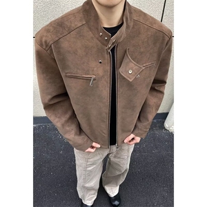 美式街头机车皮衣夹克男春秋季新款痞帅宽松休闲外套APU03-P59图片
