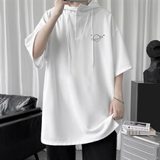 LD54238-P45连帽短袖t恤男大码胖子带帽五分袖中袖，男装T恤，电商A040