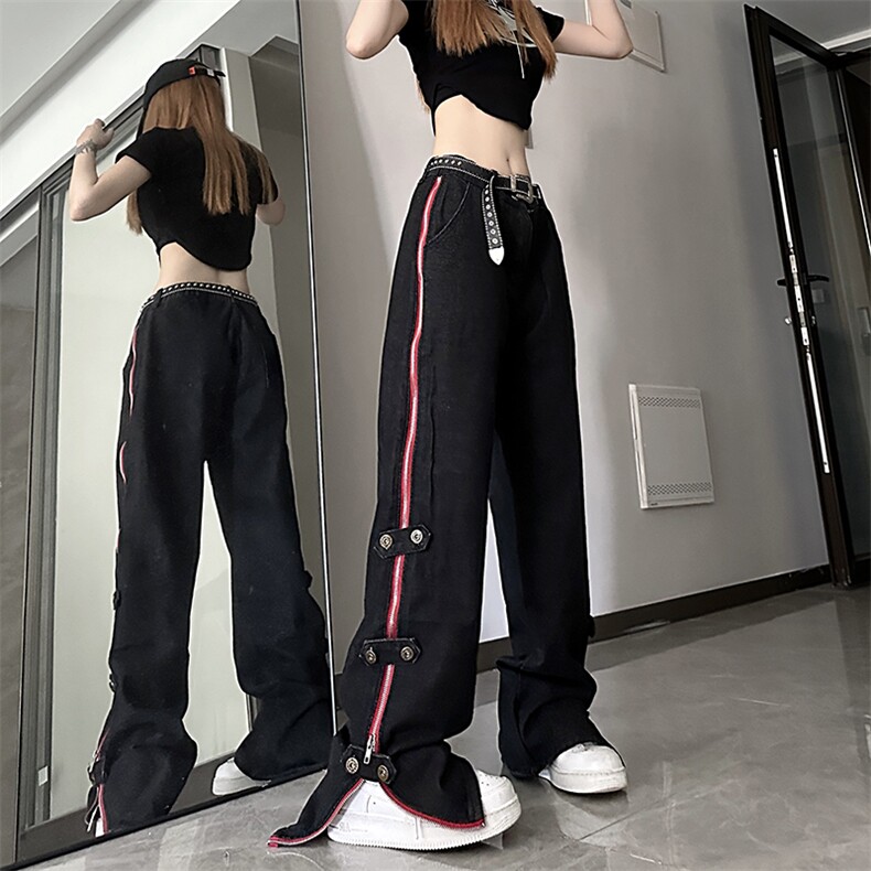 B221美式ins高街暗黑小众毛边破洞直筒牛仔裤LK23112-P75控98，男装牛仔裤，电商B221