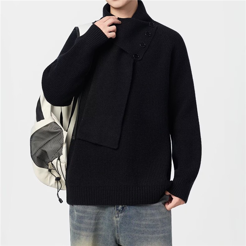 1506-1/MYM2021高品质带围巾毛衣/P62立领毛衣外套时尚方形纽扣男,男装针织衫/毛衣,星座1506-1