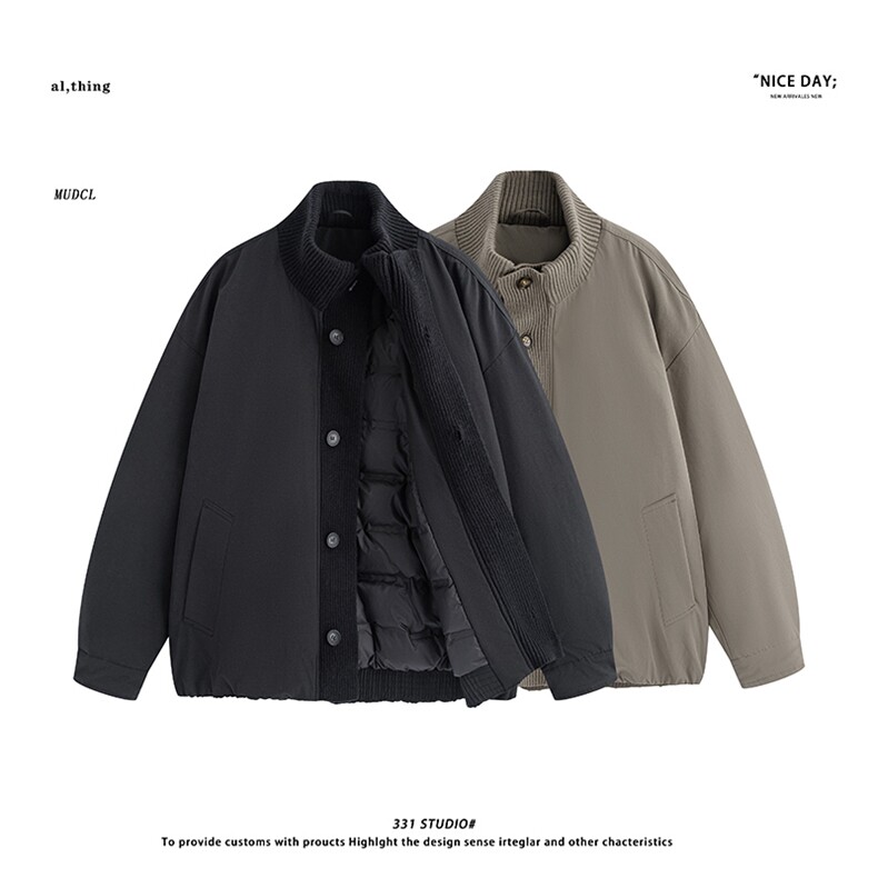 平铺~新标90白鸭绒冬季拼料立领美式羽绒服外套E125/P278,男装羽绒服,电商B331