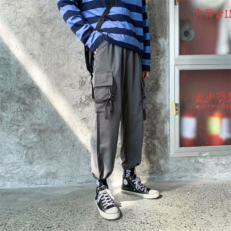 网红工装裤男韩版潮流直筒束脚裤潮牌ins港风侧边口袋休闲,男装休闲裤,星座813-2