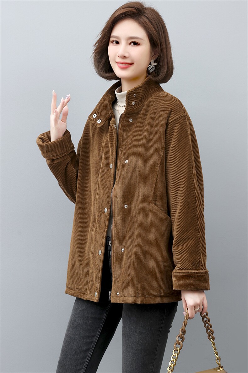 灯芯绒夹棉外套女2022新款冬季中年妈妈立领短款棉衣棉服,女装棉衣/棉服,忆绮罗