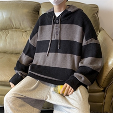 潮牌宽松慵懒风高街针织衫外套秋装美式条纹连帽毛衣男W5881-P48，男装针织衫/毛衣，星座512-2
