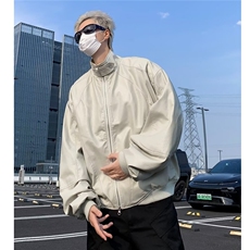 韩版垫肩立领皮衣短款夹克宽松显高机车服男女款休闲外套8510/P75，男装夹克，星座506