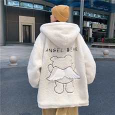 冬季新款宽松小飞熊刺绣羊羔毛棉服连帽情侣棉衣A071-1009-P120，男装棉衣，电商A071
