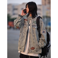 JK8615-P65美式高街水洗做旧牛仔外套男女秋季，男装工装外套，电商B323A
