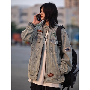 JK8615-P65 美式高街水洗做旧牛仔外套男女秋季图片