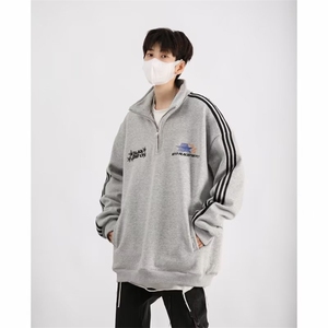 春秋季复古潮流半拉链卫衣男潮牌高街oversize运动外套W7068-P48