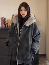 (网图)毛领座山雕绒毛连帽棉服加厚情侣外套上衣313B-PM09-P100，男装棉衣，星座313B