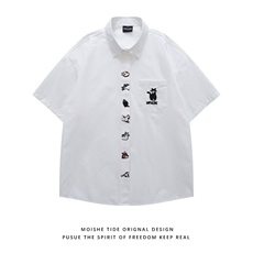 日系小狗刺绣Polo领衬衫男女夏季宽松潮流学院风衬衣CY1203-P35，男装衬衫，星座412-3