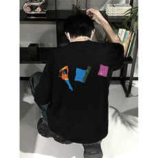 已做版权拼贴画设计感宽松落肩艺术风短袖纯棉高级感t恤T90-P28，男装T恤，星座205-5