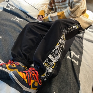 特P35控68 休闲裤男港风秋季大码宽松束脚拉链复古卫裤-K213图片