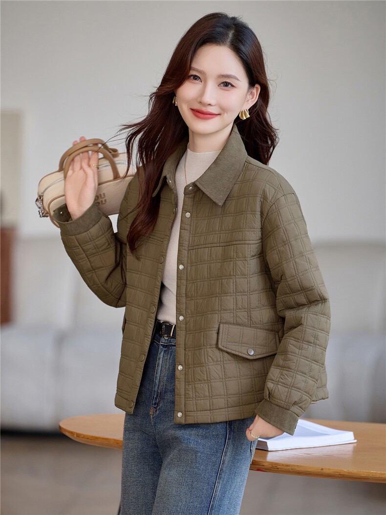 现货!2025年冬季休闲加厚立小方格加厚女外套,女装棉衣/棉服,依恋蒂丝