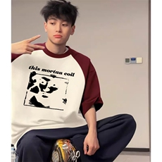 抖音得物高品质二开240克宽松纯棉美式潮牌插肩袖拼接短袖T恤，男装T恤，电商A486