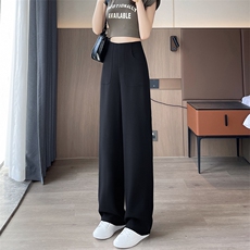 现货2025年仿亚麻窄版阔腿裤女新款高腰大码垂感休闲裤直筒拖地裤，女装休闲裤，云美莎专业女裤-全店现货