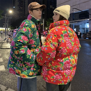 DH250情侣大花棉衣外套无龙东北花牡丹风民族特色棉服大码潮图片