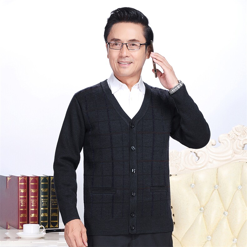 冬季新款中老年人加绒加厚保暖针织开衫上衣男士休闲宽松打底衫,男装针织衫/毛衣,电商B212（原钱塘6029）