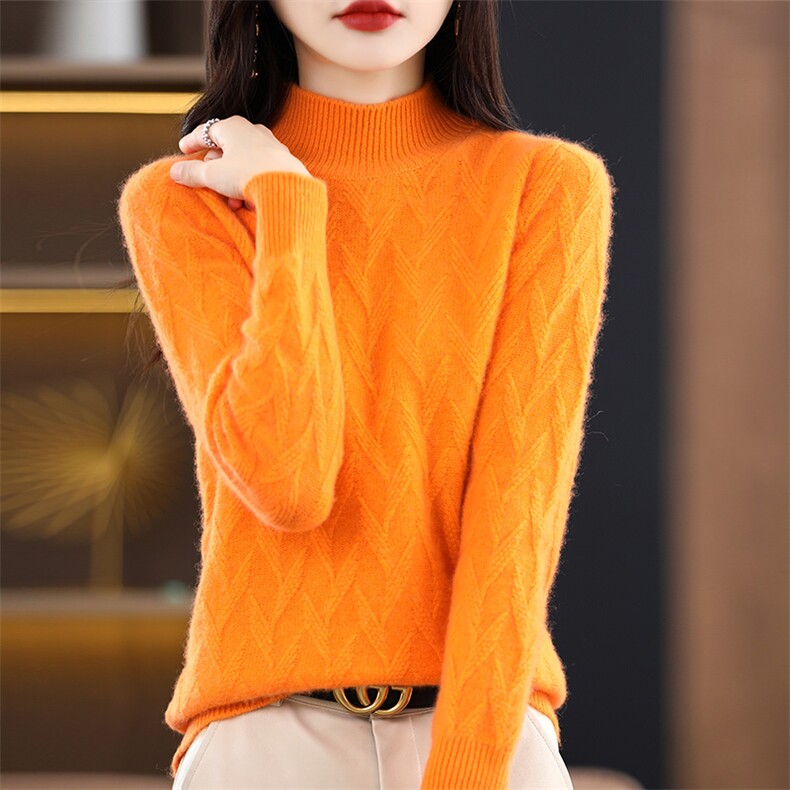 100%纯羊毛衫女25秋冬新款宽松半高领套头毛衣百搭羊绒针织打底衫,女装羊毛衫,冀清阳荣