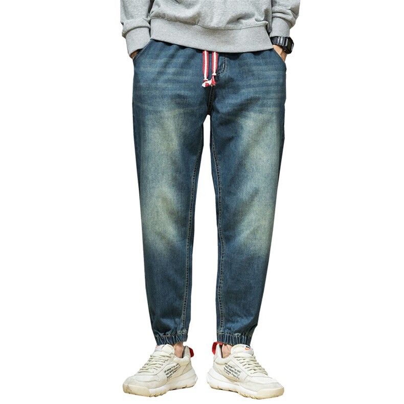 秋冬新款日系宽松哈伦裤松紧腰束脚S-5XL大码5063-5090,男装牛仔裤,星座304A-1