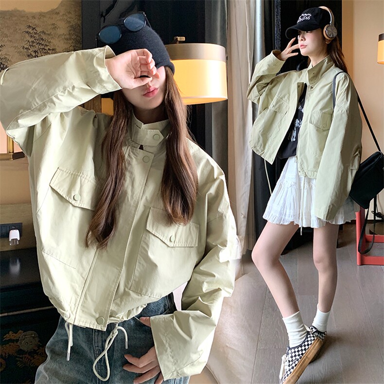 现货韩版休闲百搭显瘦短款风衣外套女2D075-(P140-K195),女装风衣,2D075