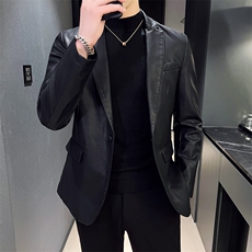 2023秋冬皮衣夹克修身西服领PU皮衣外套男小西装py5611-p88，男装皮衣，电商D303