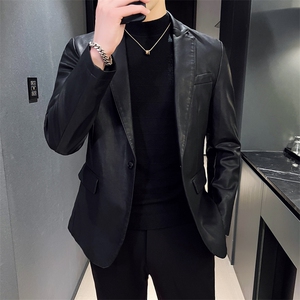 2023秋冬皮衣夹克 修身西服领PU皮衣外套男小西装py5611-p88图片