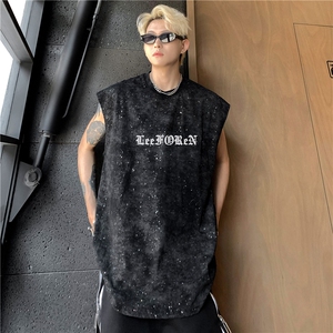 潮高街做旧蜡染反光满天星无袖T恤背心夏坎肩潮男女BX05-特P28图片
