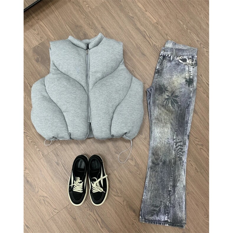 现货WT123-P110灰色空气层棉服背心马甲解构廓形可收缩下摆,男装背心/马甲,星座1501-3