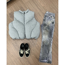 现货WT123-P110灰色空气层棉服背心马甲解构廓形可收缩下摆，男装背心/马甲，星座1501-3
